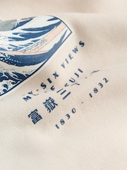Neutral Ecru Overhead Hoodie Hokusai Graphic License Crew Sweatshirt - Image 8 of 10