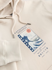 Neutral Ecru Overhead Hoodie Hokusai Graphic License Crew Sweatshirt - Image 9 of 10