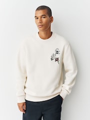 Ecru White Cotton Rich Crew Graphic Print Sweatshirt - Image 1 of 5