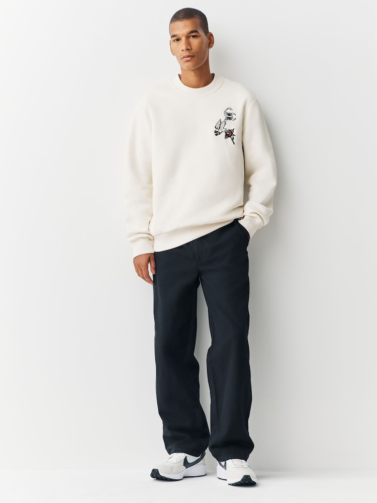 Ecru White Cotton Rich Crew Graphic Print Sweatshirt - Image 2 of 5
