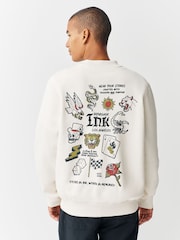Ecru White Cotton Rich Crew Graphic Print Sweatshirt - Image 3 of 5