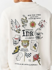 Ecru White Cotton Rich Crew Graphic Print Sweatshirt - Image 5 of 5