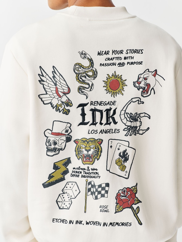 Ecru White Cotton Rich Crew Graphic Print Sweatshirt - Image 5 of 5
