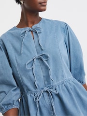 JD Williams Blue Peplum Puff Sleeve Denim Top - Image 4 of 4