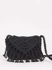 JD Williams Black Macrame Cross-Body Bag - Image 1 of 4
