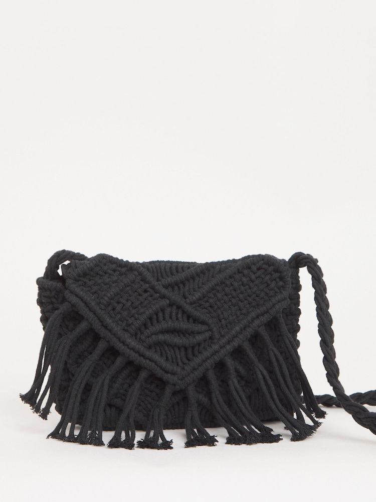 JD Williams Black Macrame Cross-Body Bag - Image 1 of 4