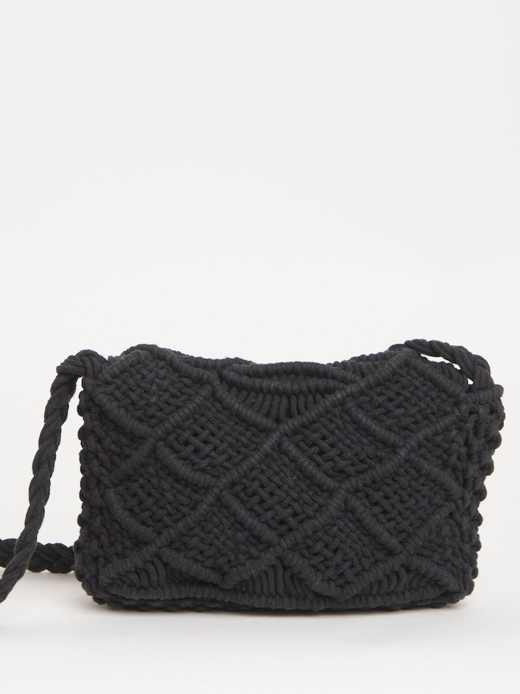 JD Williams Black Macrame Cross-Body Bag - Image 2 of 4