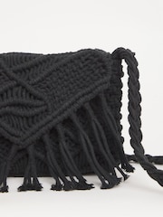 JD Williams Black Macrame Cross-Body Bag - Image 3 of 4