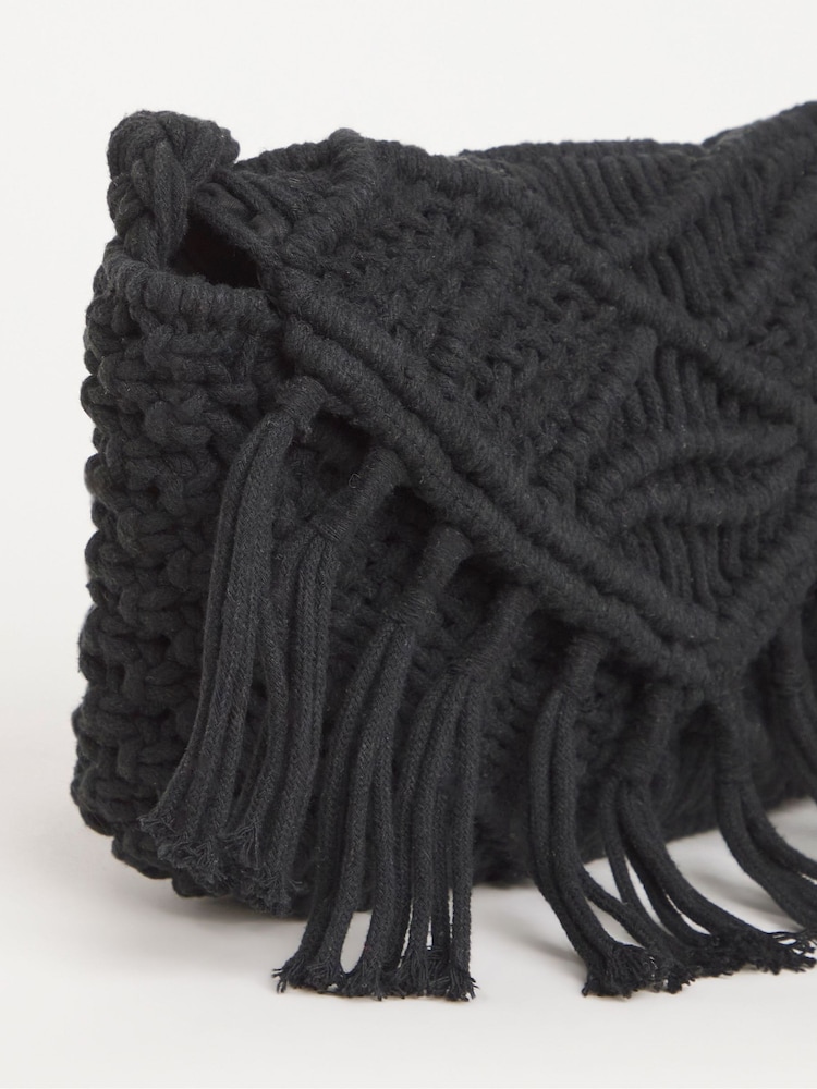 JD Williams Black Macrame Cross-Body Bag - Image 4 of 4