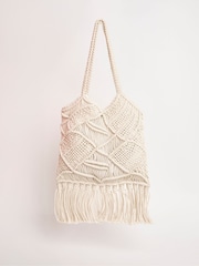 JD Williams White Macrame Tote Bag - Image 1 of 4
