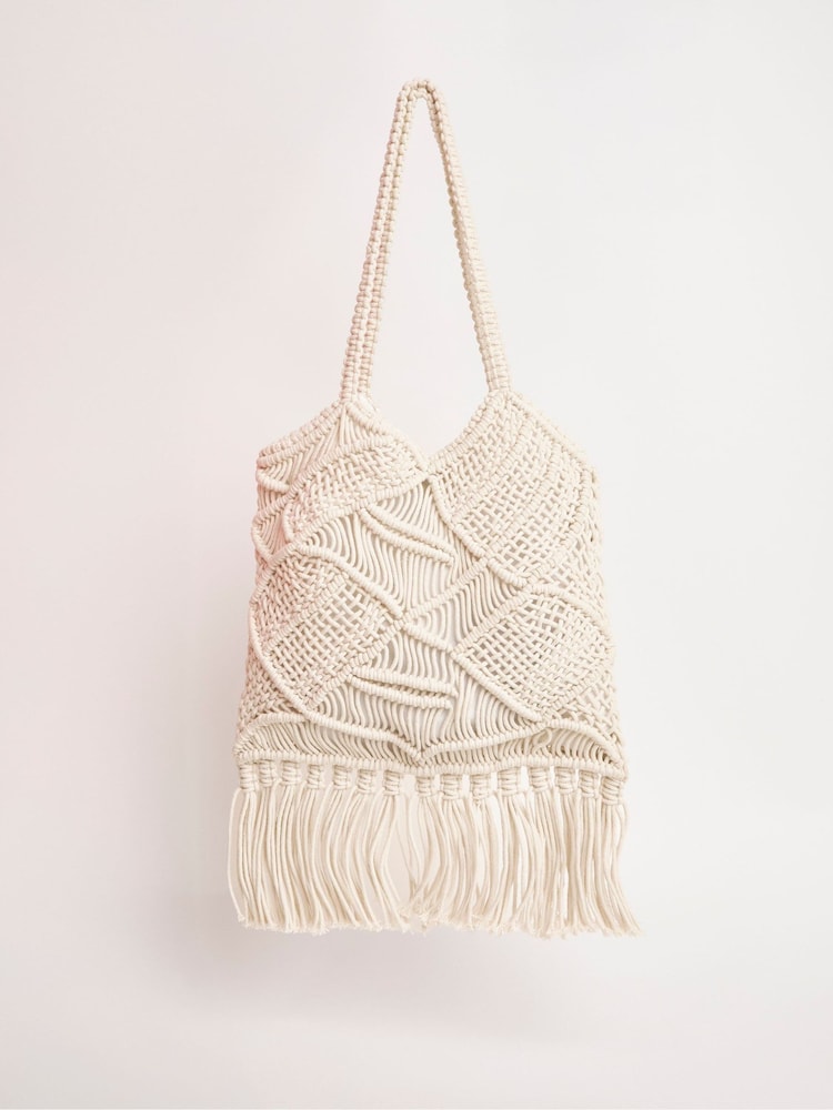 JD Williams White Macrame Tote Bag - Image 1 of 4