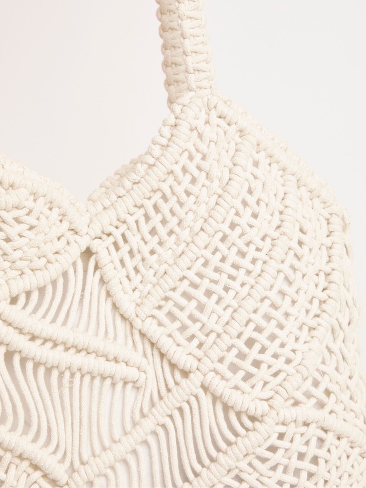 JD Williams White Macrame Tote Bag - Image 2 of 4