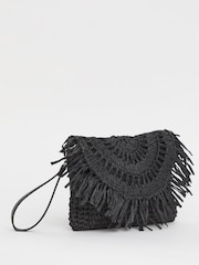 JD Williams Black Fringe Raffia Clutch Bag - Image 4 of 4