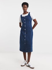 JD Williams Blue Button Front Denim Apron Dress - Image 1 of 4
