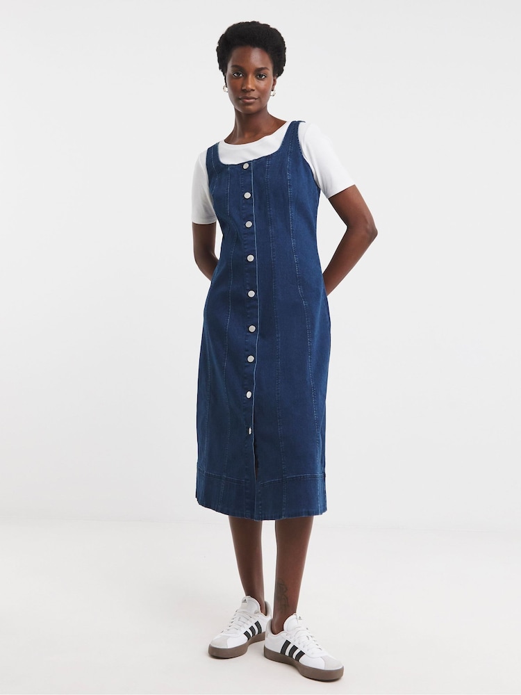 JD Williams Blue Button Front Denim Apron Dress - Image 1 of 4