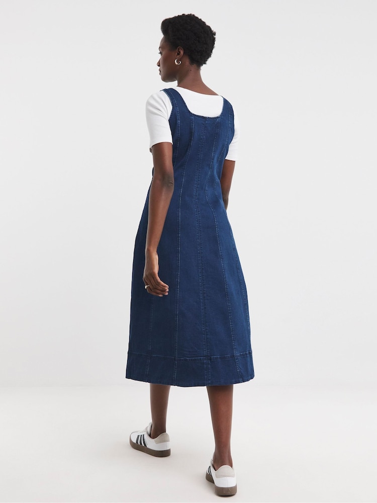 JD Williams Blue Button Front Denim Apron Dress - Image 2 of 4