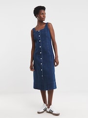 JD Williams Blue Button Front Denim Apron Dress - Image 3 of 4