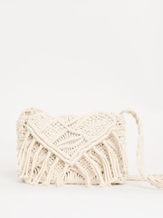 JD Williams White Macrame Cross-Body Bag - Image 1 of 4
