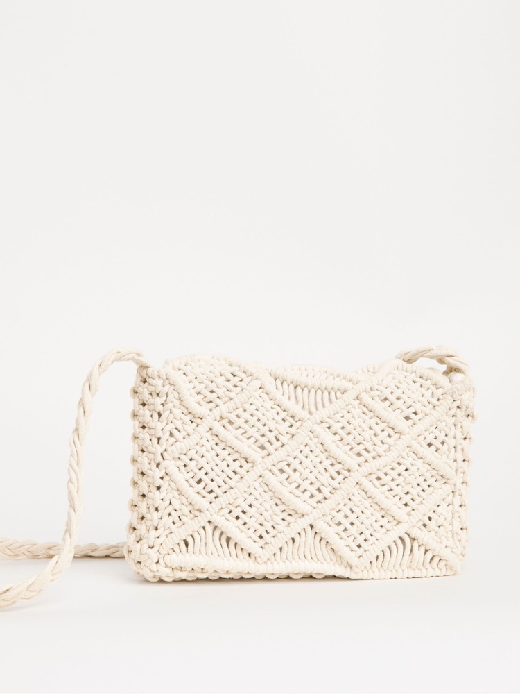JD Williams White Macrame Cross-Body Bag - Image 2 of 4