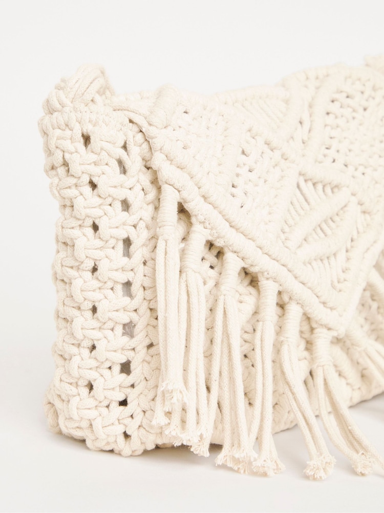 JD Williams White Macrame Cross-Body Bag - Image 4 of 4