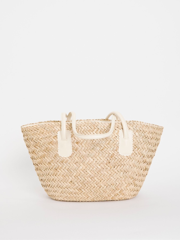 JD Williams Natural Raffia Basket Bag With Leopard Bow Detail - Image 2 of 5