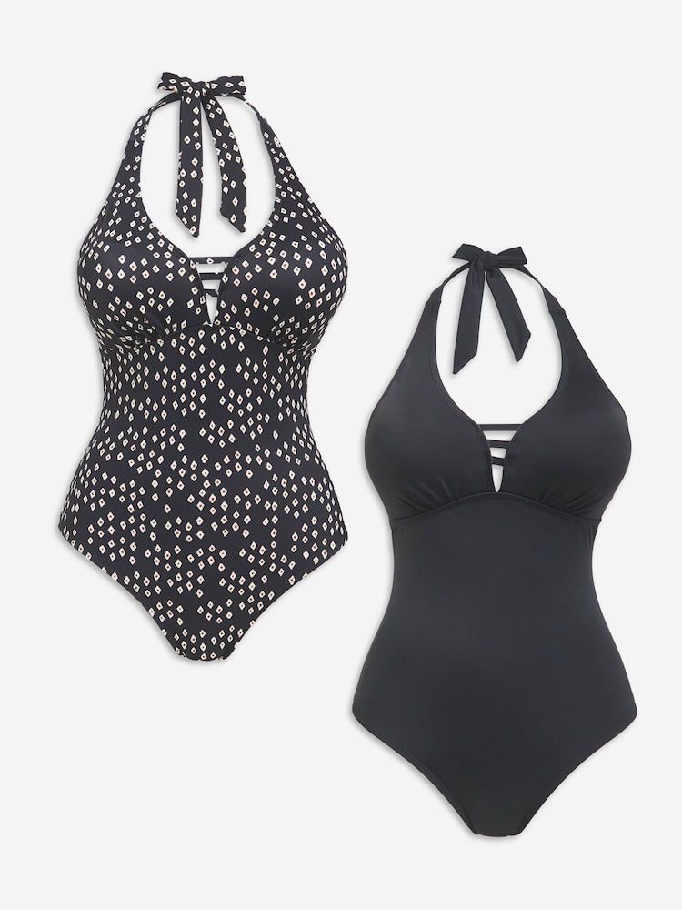 JD Williams Black Value Swimsuits 2 Pack - Image 1 of 5
