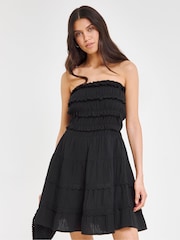 JD Williams Black 100% Cotton Beach To Beach Broderie Mini Beach Dress - Image 1 of 4