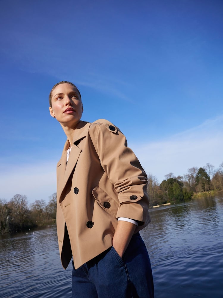 JD Williams Natural Cropped Trench Coat - Image 2 of 6