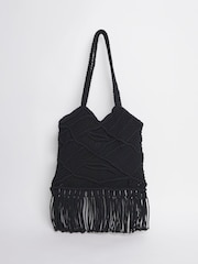 JD Williams Black Macrame Tote Bag - Image 1 of 5