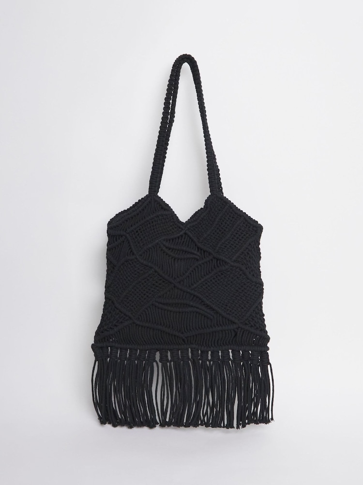 JD Williams Black Macrame Tote Bag - Image 1 of 5
