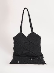JD Williams Black Macrame Tote Bag - Image 5 of 5