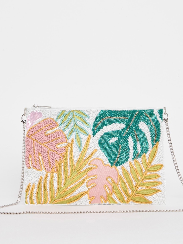 JD Williams White Multi Beaded Clutch Bag - Image 1 of 4