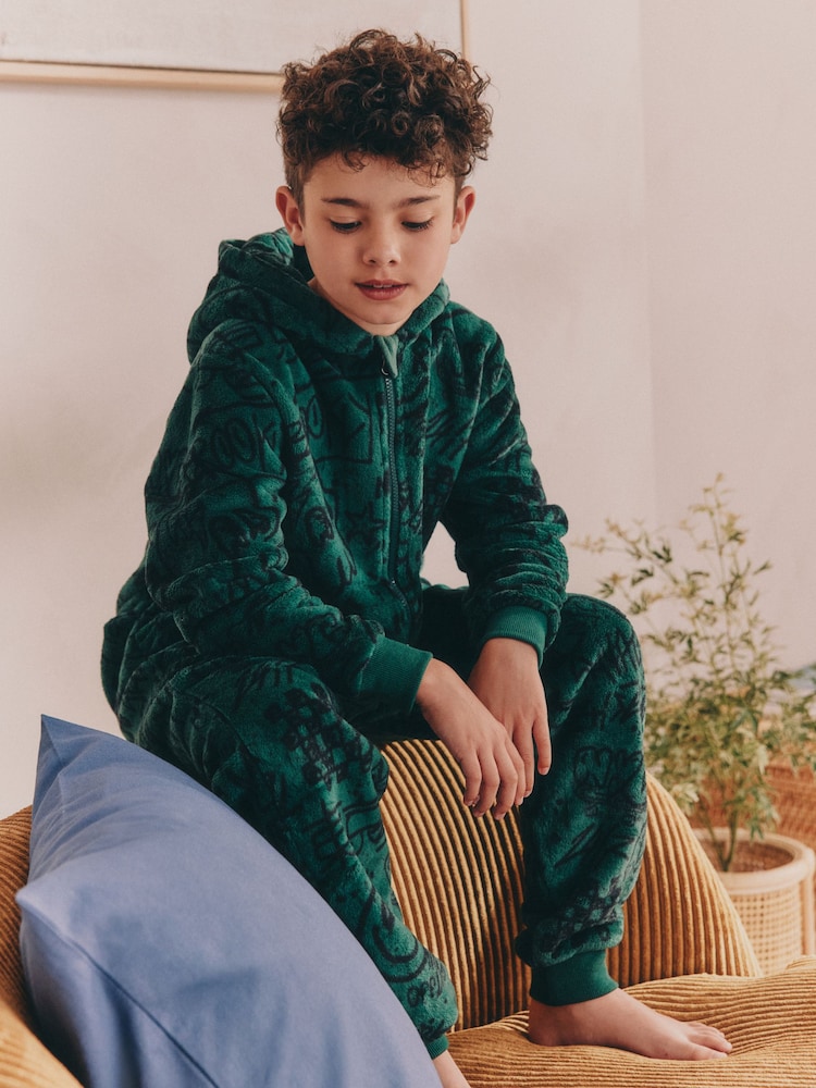 Green Skull Fleece All-In-One (3-16yrs) - Image 1 of 8 Green Skull Fleece All-In-One (3-16yrs) - Image 1 of 8