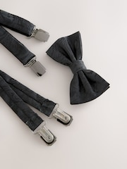 Black Floral Print Jacquard Bow Tie And Braces Set - Image 2 of 3