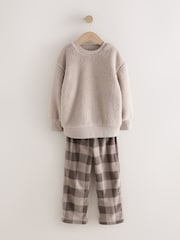 Ecru White Check Single Cosy Fleece Pyjamas (3-16yrs) - Image 1 of 4