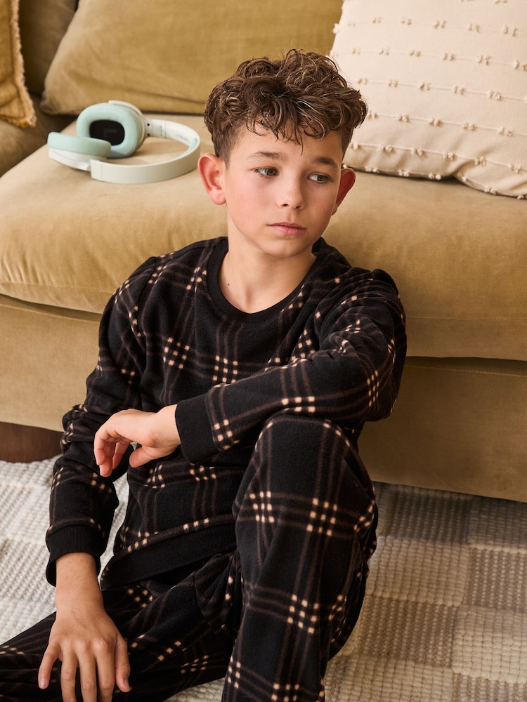Black/Ecru Check Single Cosy Fleece Pyjamas (3-16yrs) - Image 2 of 7 Black/Ecru Check Single Cosy Fleece Pyjamas (3-16yrs) - Image 2 of 7