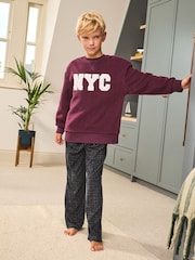 Burgundy Red NYC Single Cosy Fleece Pyjamas (3-16yrs) - Image 1 of 7