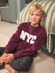 Burgundy Red NYC Single Cosy Fleece Pyjamas (3-16yrs) - Image 2 of 7