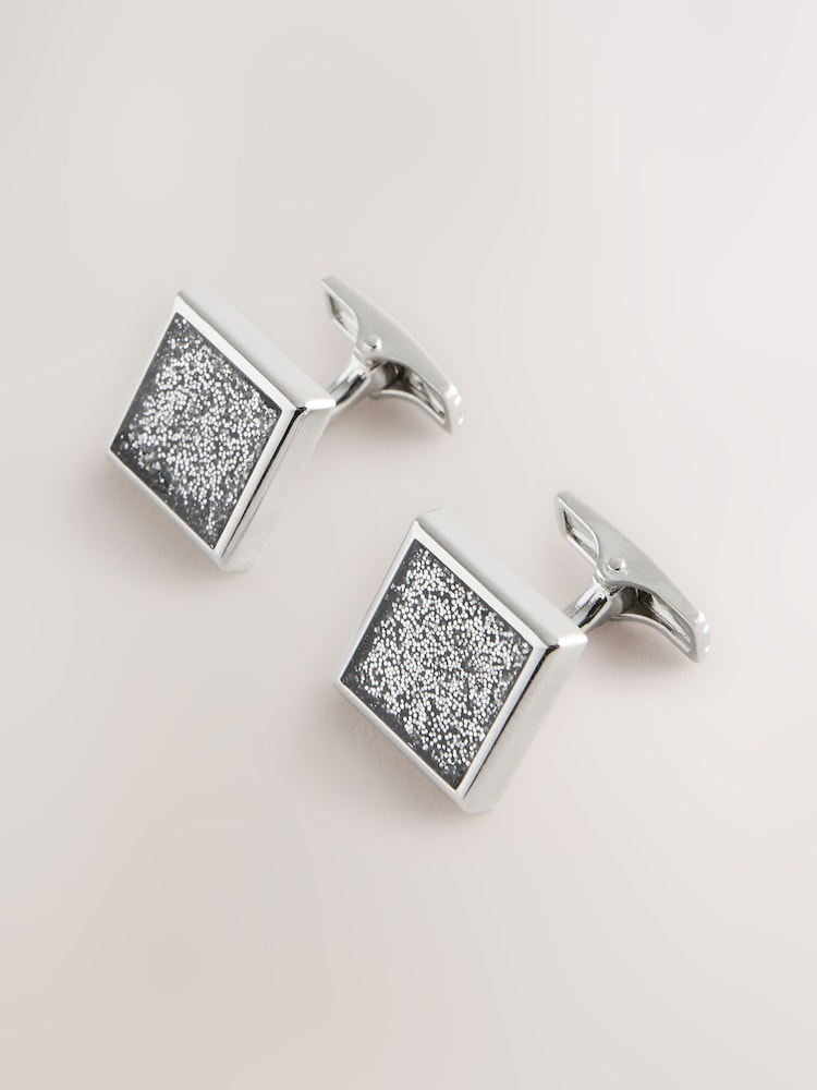 Silver/Black Glitter Cufflinks - Image 2 of 4