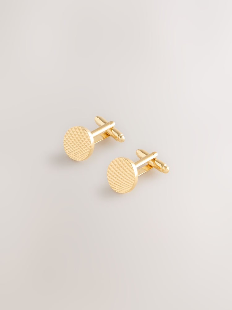 Gold Tone Textured Round Cufflinks - Image 2 of 5