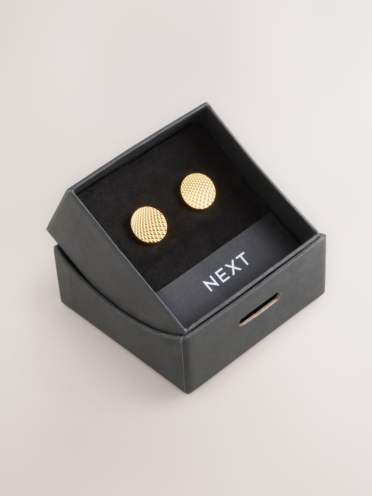 Gold Tone Textured Round Cufflinks - Image 5 of 5