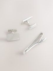 Plateado - Diamante Cufflinks And Tie Clip Set - Imagen 2 de 3