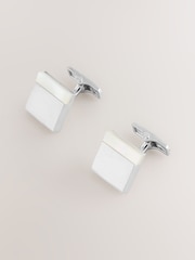Silver Real Shell Mother Of Pearl Square Cufflinks - Image 3 of 5