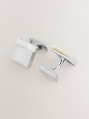 Silver Real Shell Mother Of Pearl Square Cufflinks - Image 5 of 5