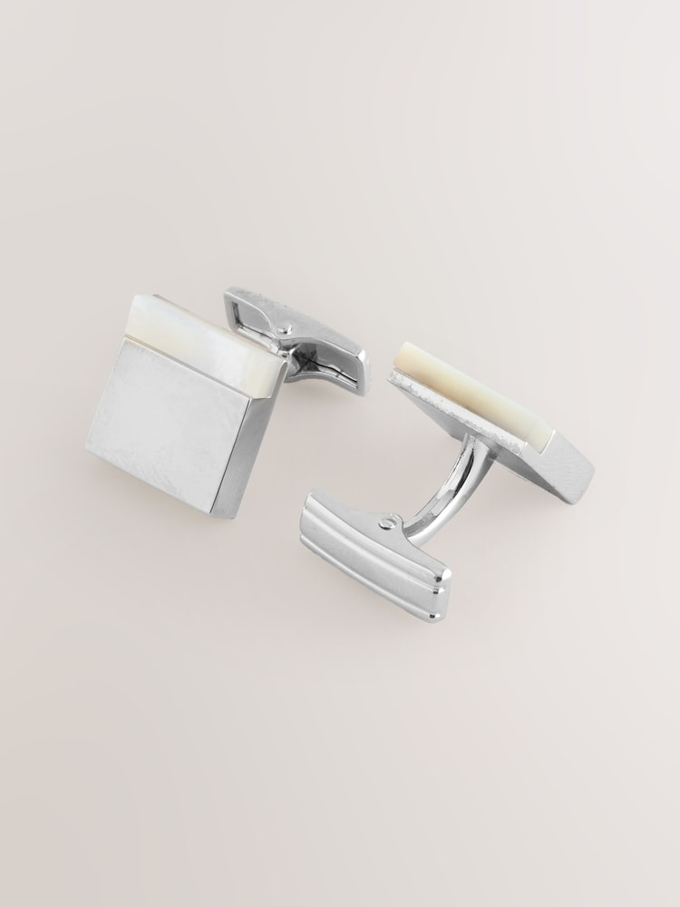 Silver Real Shell Mother Of Pearl Square Cufflinks - Image 5 of 5