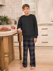 Black Check Bottom Single Cosy Fleece Pyjamas (3-16yrs) - Image 1 of 7