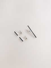 Silver Black Onyx Cufflinks And Tie Clip Set - Image 2 of 4