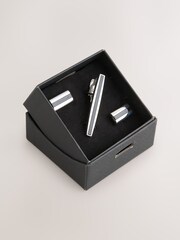 Silver Black Onyx Cufflinks And Tie Clip Set - Image 3 of 4