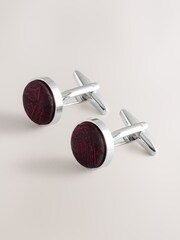 Burgundy Red Jacquard Circle Cufflinks - Image 1 of 4