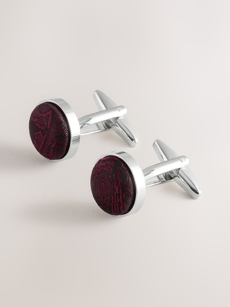 Burgundy Red Jacquard Circle Cufflinks - Image 1 of 4